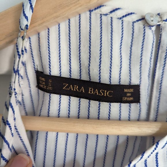 Zara Basic White and Blue Stripped Summer Party Top - Picture 2 of 3